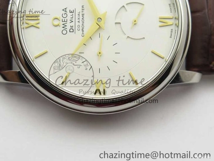 0110 Affordable De Ville Prestige Real PR SS ZF 1:1  Best Edition White Dial YG Markers Brown Leather Strap MIYOTA 7899